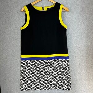 Tahari Arthur S Levine Black Yellow Blue Geometric Sheath Dress Size 6 Petite 6P